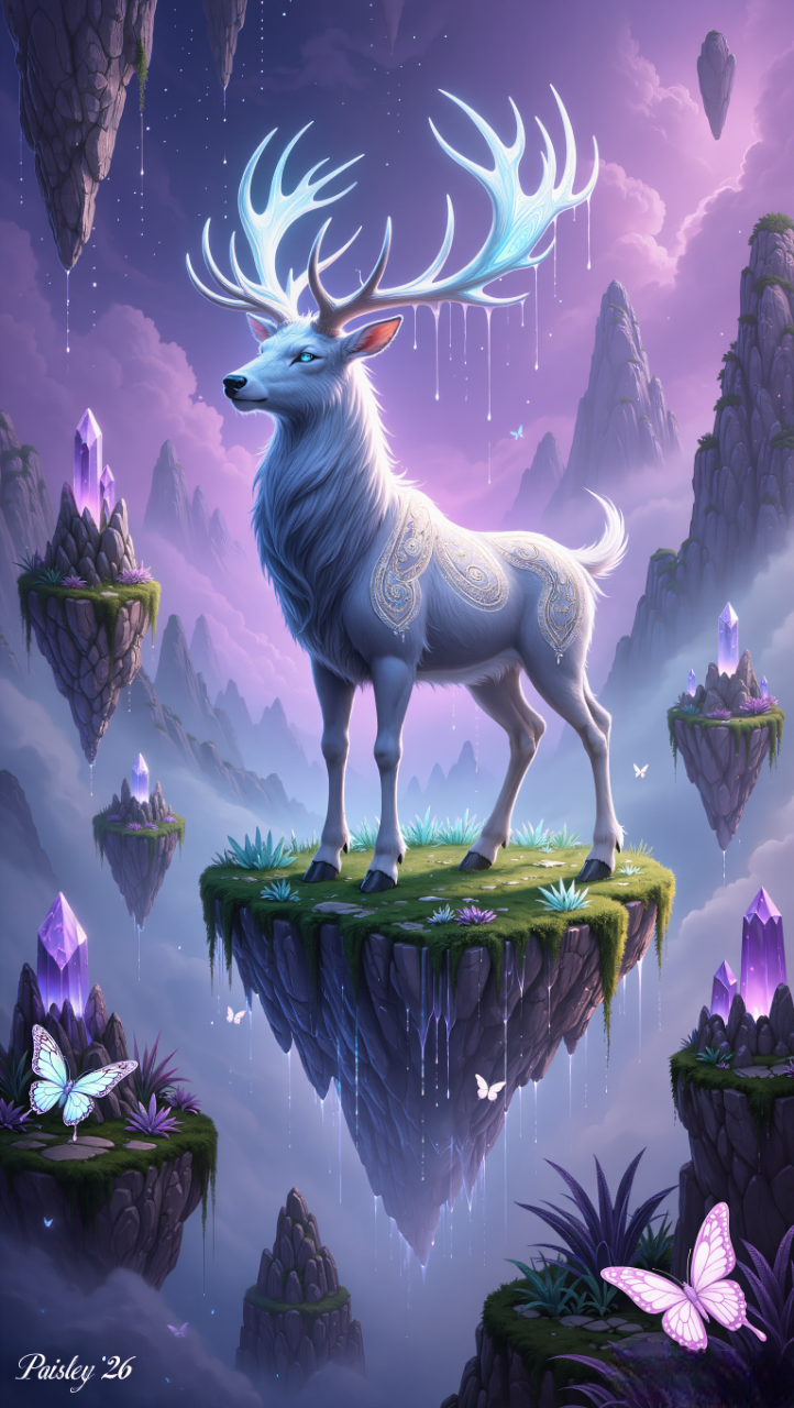 Create me an image unique, out of this world, fantastical, imaginative, magical, mythical, mystical. give it substance, not just abstract, subtlely intricate paisley pattern delicately incorporated into the image somewhere, add Paisley '26 in small script in the bottom left corner as a signature